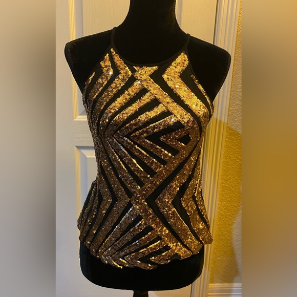 a'gaci | Tops | Agaci Black And Gold Sequin Cami | Poshmark